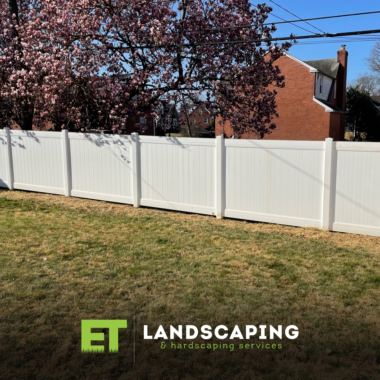 ET Landscaping Project: White Vinyl Fence in Delaware County, PA