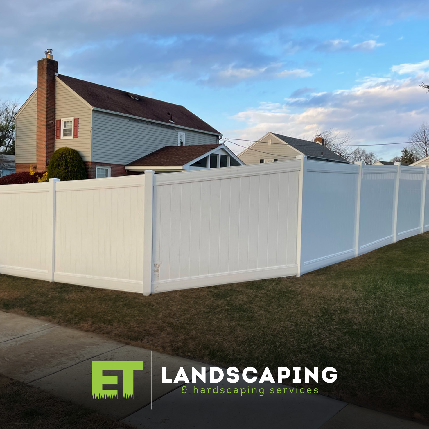 ET Landscaping Project: White Vinyl Privacy Fence in Delaware County, PA