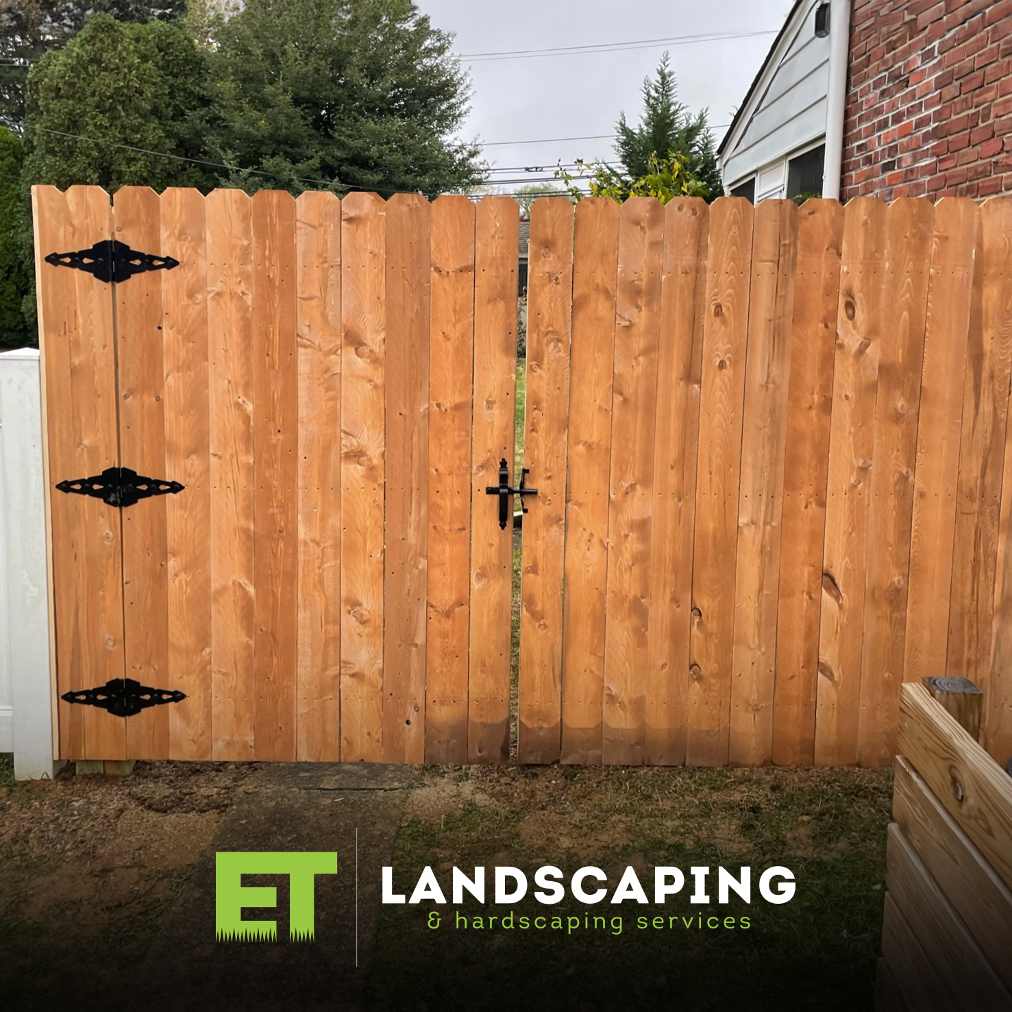 ET Landscaping Project: Custom Wood Gate in Delaware County, PA