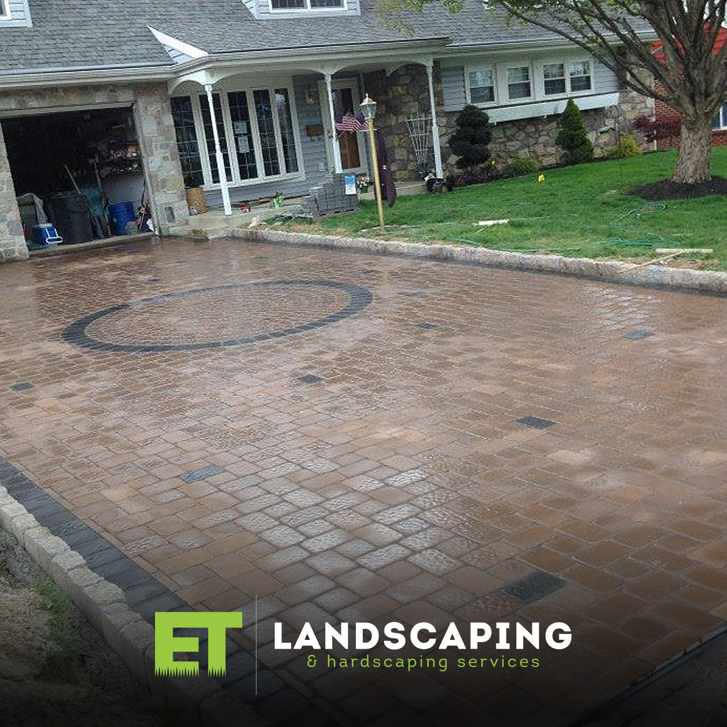 ET Landscaping Project: Paver Driveway Circle Design in Delaware County, PA