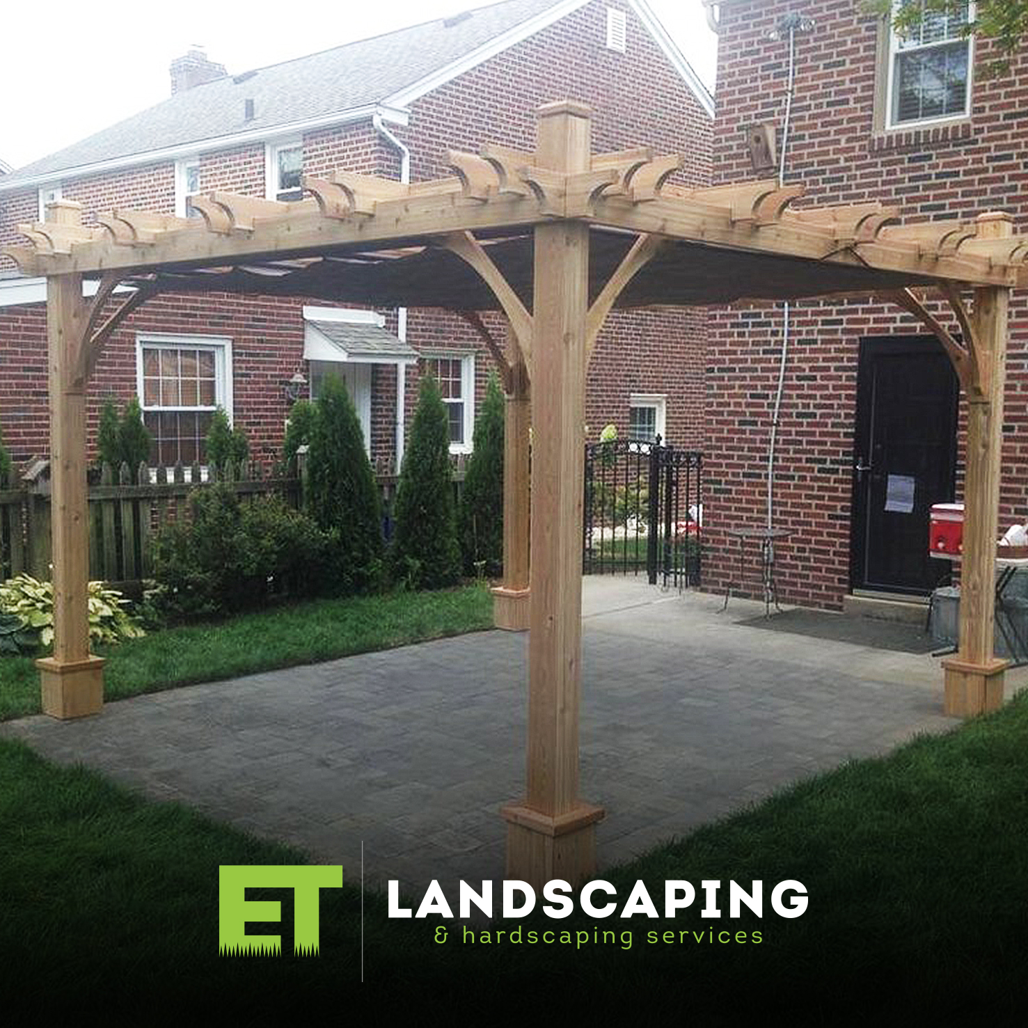 ET Landscaping Project: Wooden Pergola Over Patio in Delaware County, PA