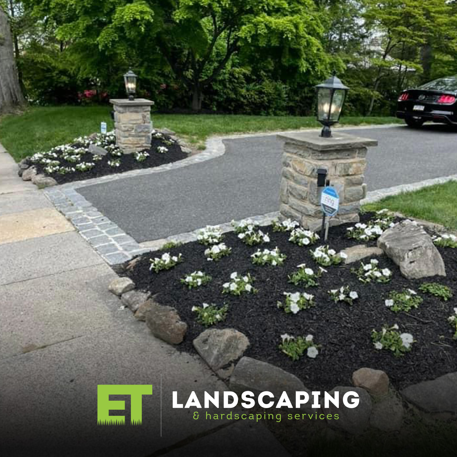 ET Landscaping Project: Driveway Entry Flowers in Delaware County, PA