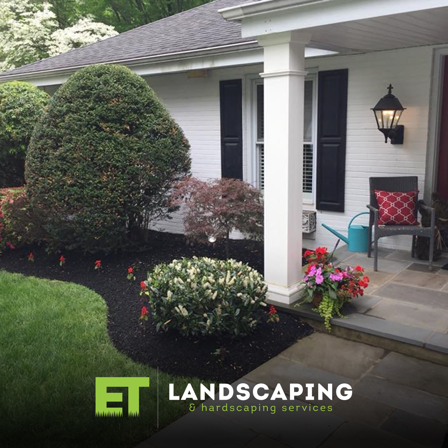 ET Landscaping Project: Front Porch Landscape Bed in Delaware County, PA