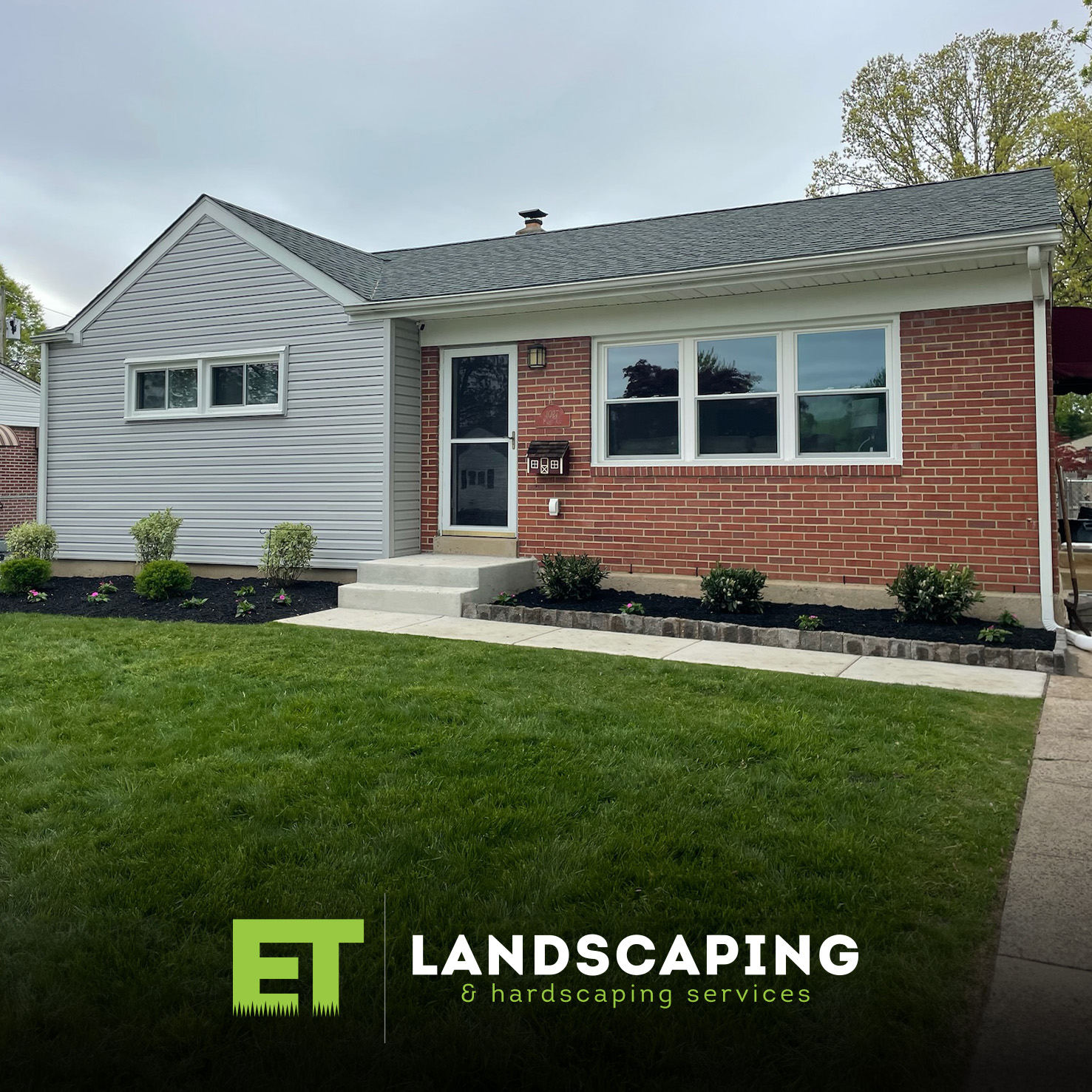 ET Landscaping Project: Grey Brick House Landscape in Delaware County, PA
