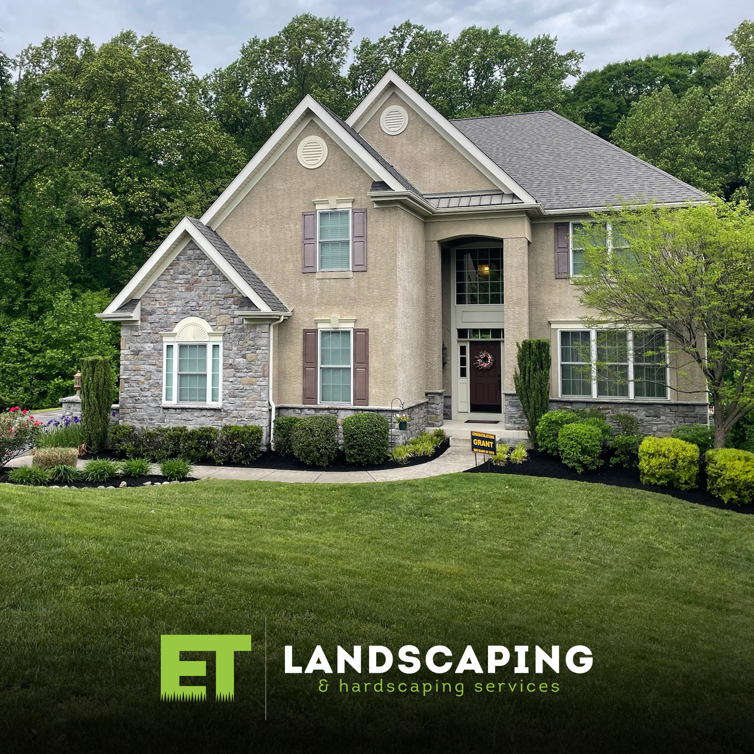 ET Landscaping Project: Large Front Yard Landscape in Delaware County, PA