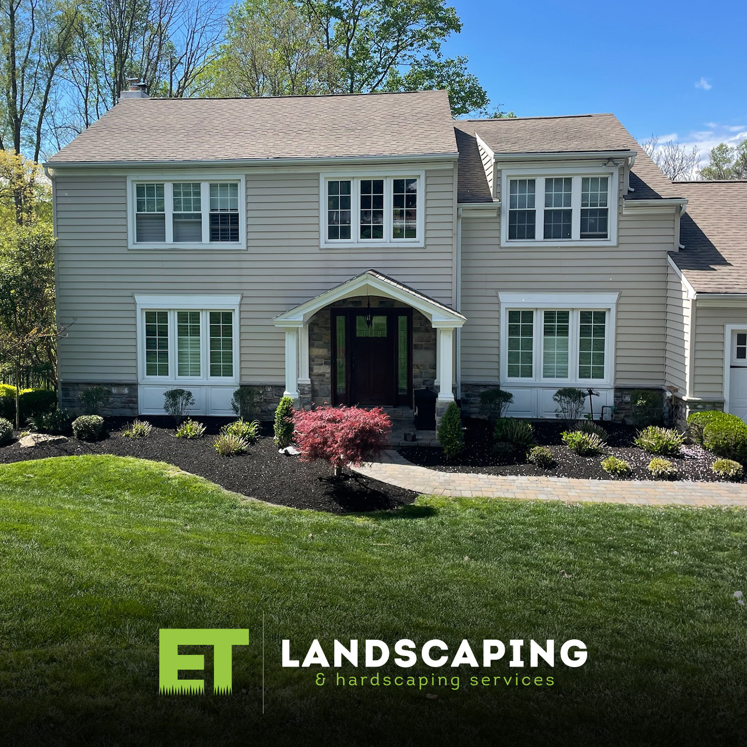 ET Landscaping Project: Tan House Mulch Beds in Delaware County, PA