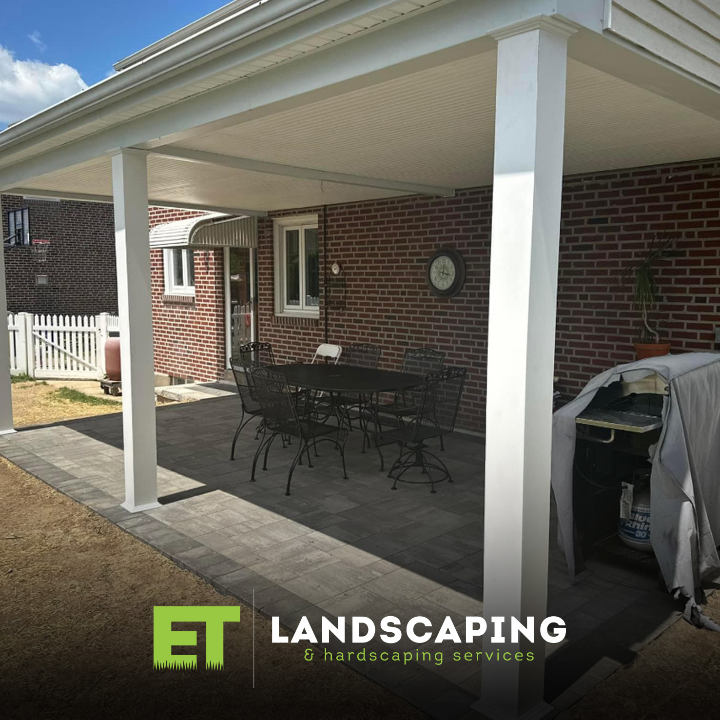 ET Landscaping Project: Covered Stone Paver Patio in Delaware County, PA