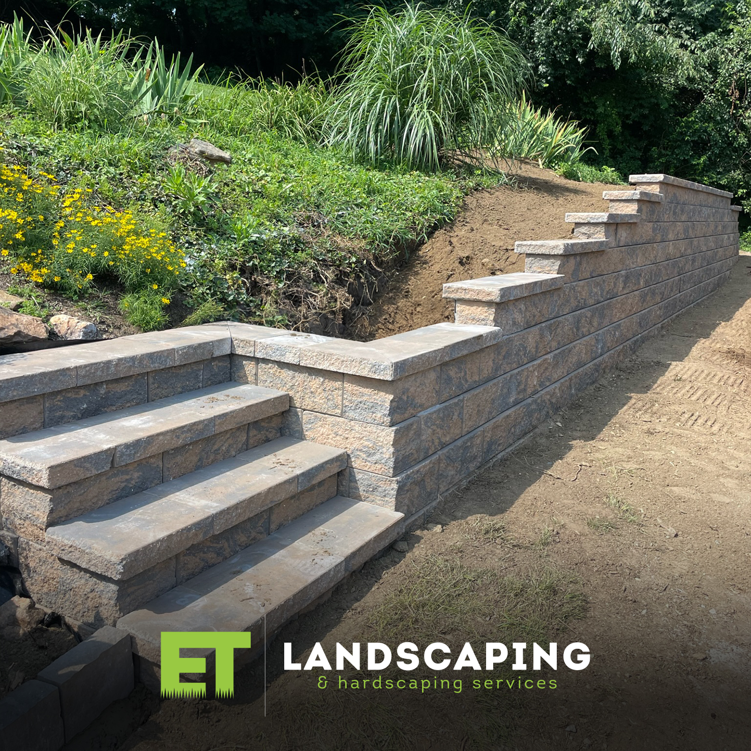 ET Landscaping Project: Curved Stone Steps in Delaware County, PA