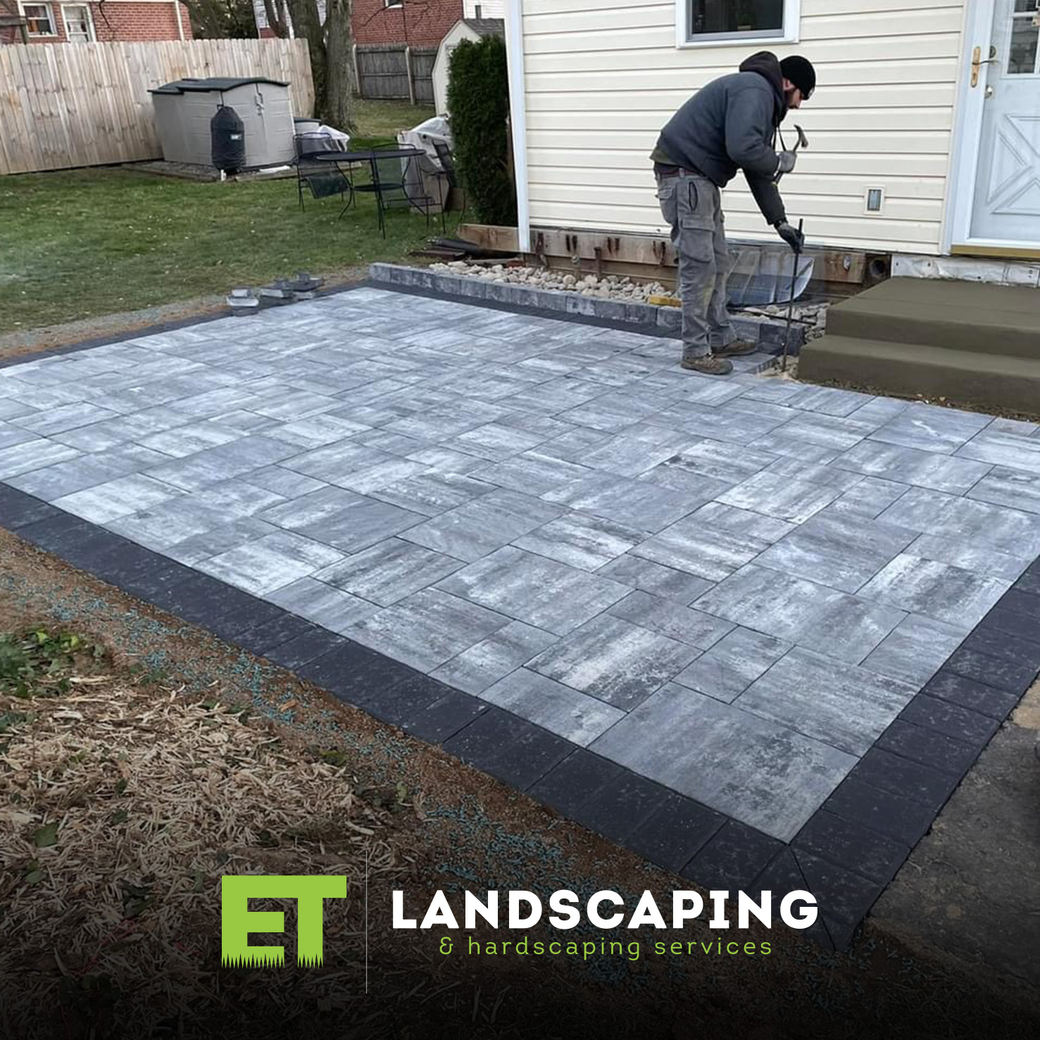 ET Landscaping Project: Patio with Dark Border in Delaware County, PA