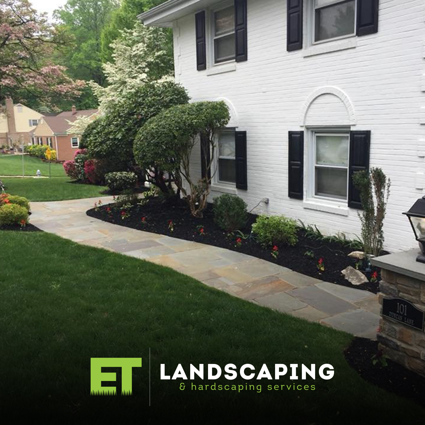 ET Landscaping Project: Front Yard Flagstone Walkway in Delaware County, PA