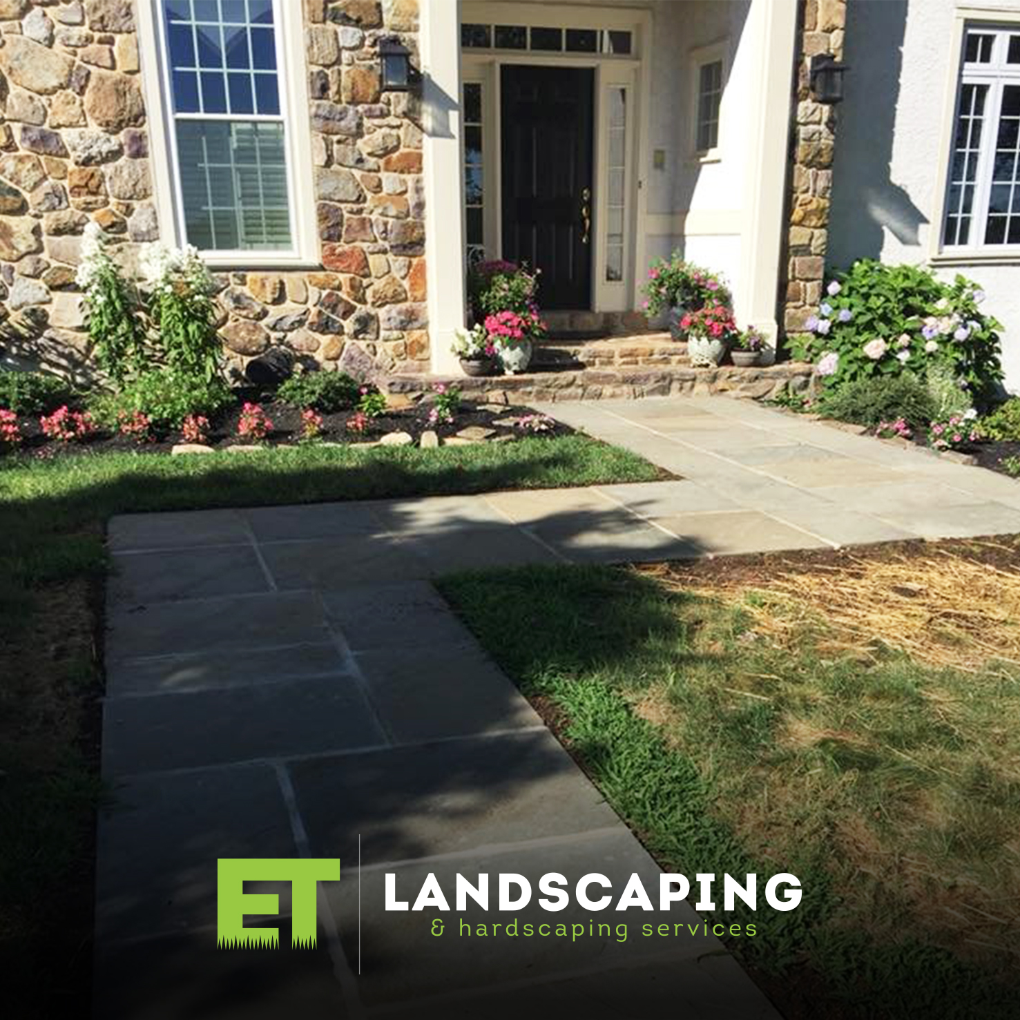 ET Landscaping Project: Grand Flagstone Entrance in Delaware County, PA