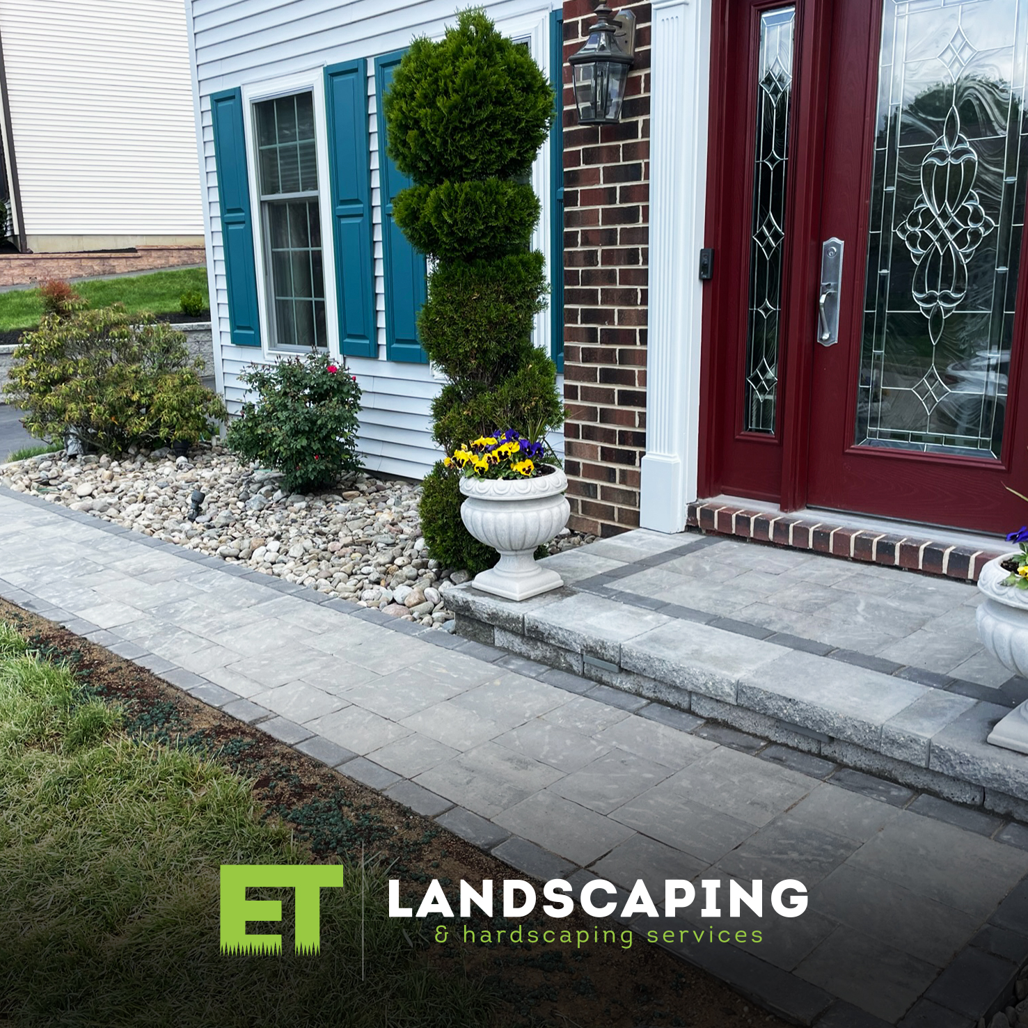 ET Landscaping Project: Front Door Paver Walkway in Delaware County, PA