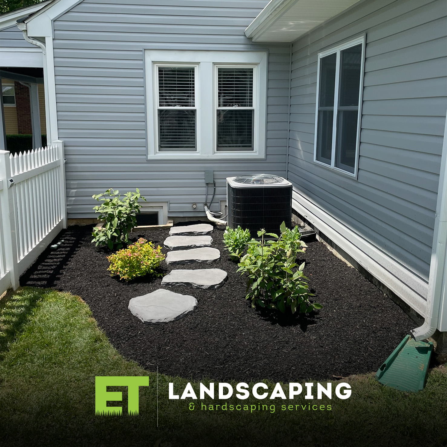 ET Landscaping Project: Stepping Stones Along Fence in Delaware County, PA