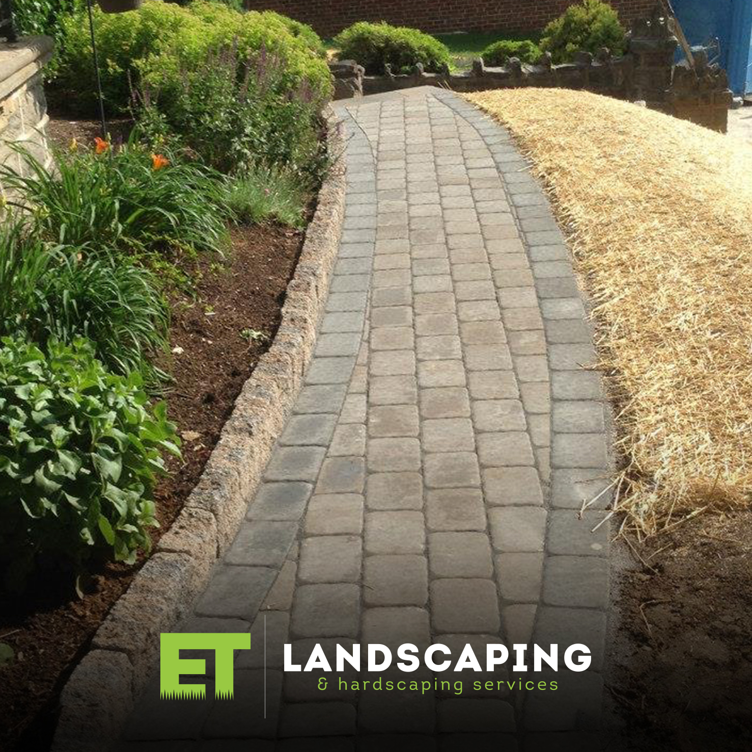 ET Landscaping Project: Curbed Stone Paver Walkway in Delaware County, PA